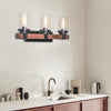 3-Light Metal Wood Wall Sconce Light with Glass Cylinder