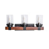 3-Light Metal Wood Wall Sconce Light with Glass Cylinder