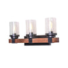 3-Light Metal Wood Wall Sconce Light with Glass Cylinder