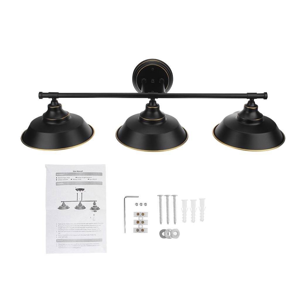 Farmhouse Vintage Rustic Style 3-Light Black Wall Light Fixture