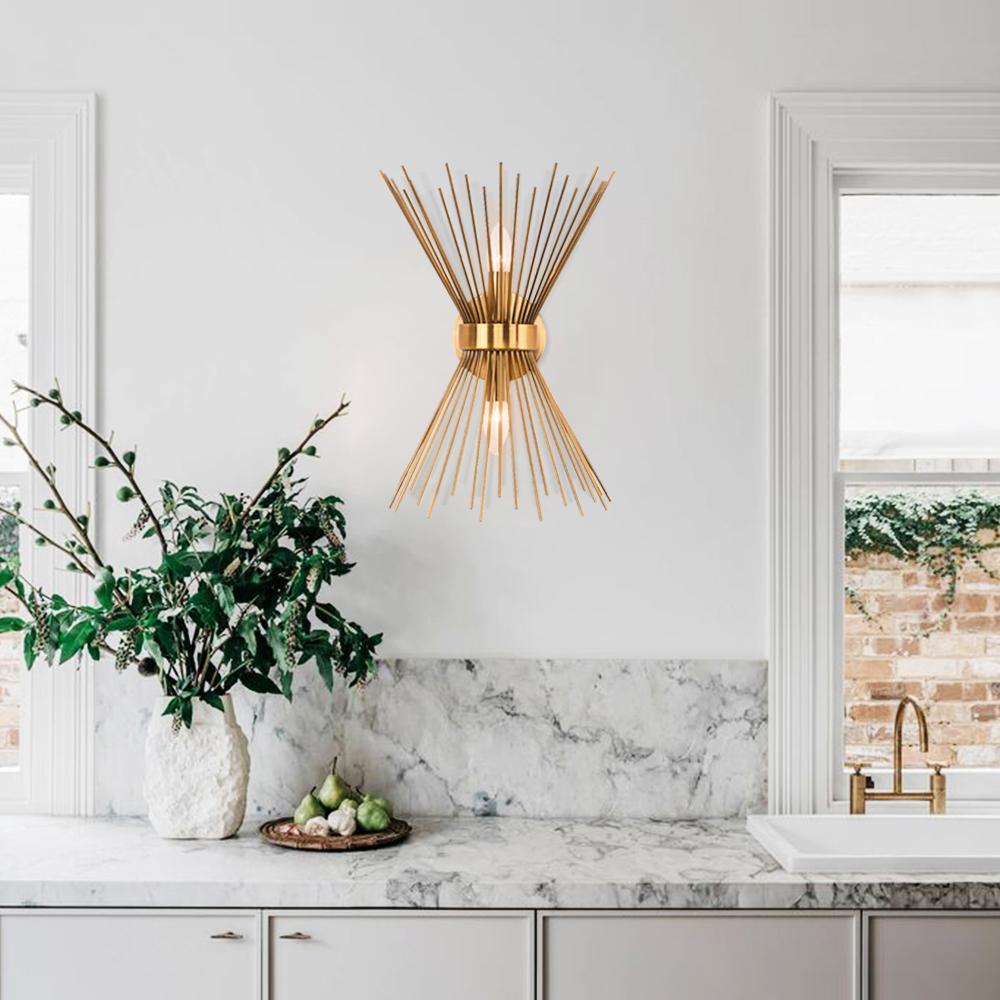 Mid-Century Modern Brass Starburst Wall Sconce Light