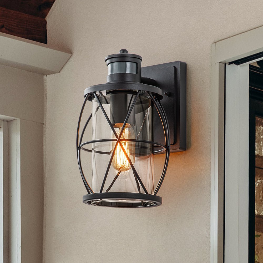 IP20 Lantern Cylinder Glass Cage Outdoor Wall Sconce