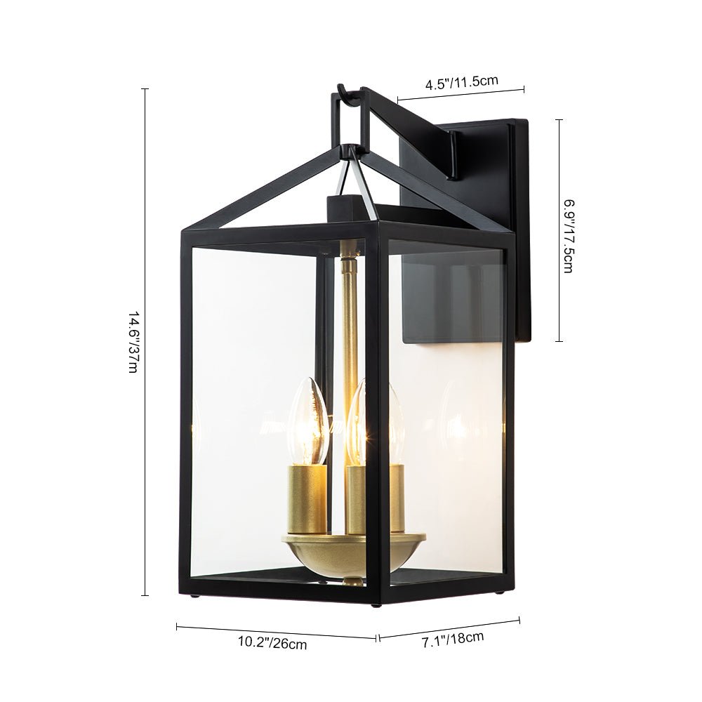 IP54 Clear Glass Rectangle Lantern Outdoor Wall Sconce