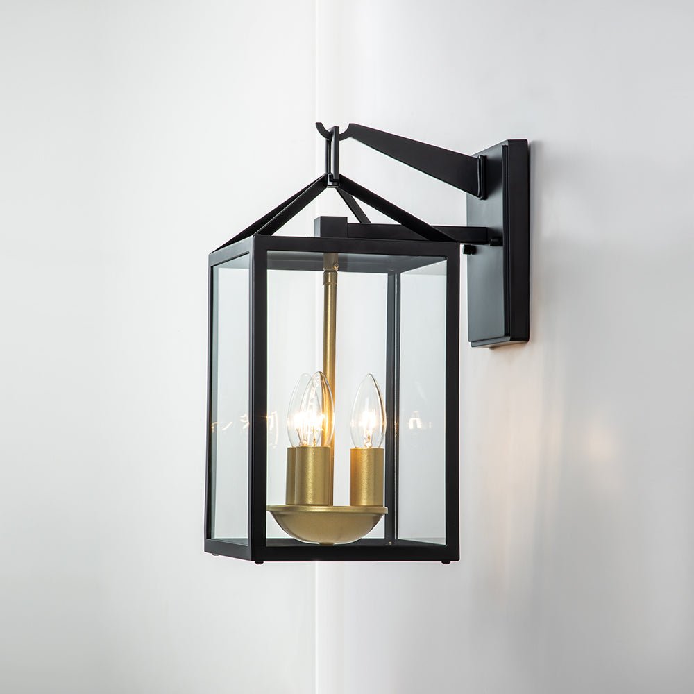 IP54 Clear Glass Rectangle Lantern Outdoor Wall Sconce